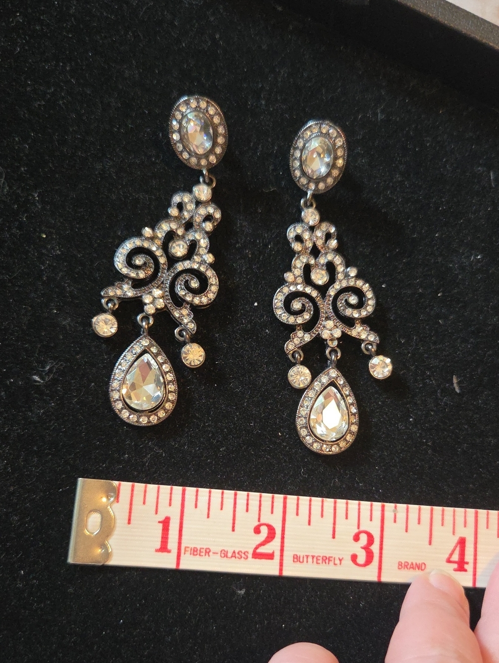 Crystal Teardrop Dangle Earrings - Rhinestone - Picture 2 of 7